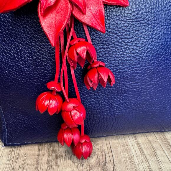 Leather Flower Purse Charm Genuine Leather Red Poinsettia Flower Bag Charm NEW - Picture 3 of 9